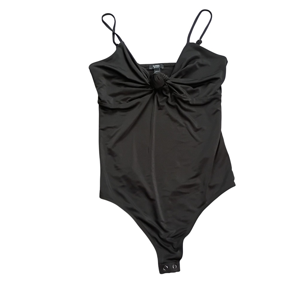 Express Bodysuit Womens Small Black Knot Front Body Contour Sleeveless‎